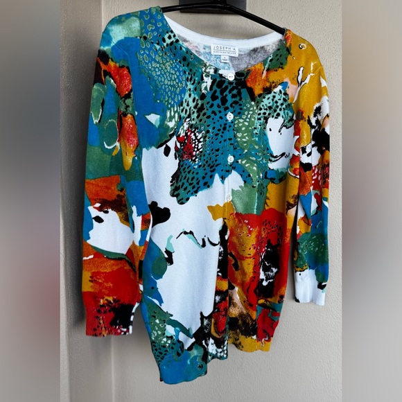 Joseph A. Quest-ce Que C'est Silk? Womens Cardigan Multicolor Abstract Pattern S - Picture 1 of 16